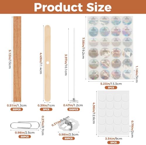 150Pcs Wooden Candle Wicks Kit, 100 Cotton and 50 Cherry Wood Wicks, DIY Candle Making Kit for Soy and Beeswax, Include Complete Tools (Wick Holders, Wick Clips, Wick Stickers)