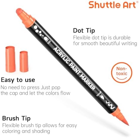 Shuttle Art 28 Colors Brush & Dot Tip Acrylic Paint Markers