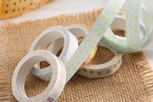 Cute Pattern Washi Tape Set 5 Rolls Glitter Cover Decorative Wide Kawaii Masking Tapes for Arts, DIY Crafts, Journals, Planners, Scrapbook, Wrapping (6 Starry Sky)