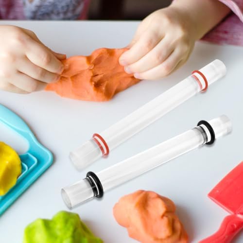 2Pcs Polymer Clay Tools Acrylic Roller Clay Rolling Pin with Thickness Rings for DIY Handmade Crafts Handmade Art Supplies(Clear,Size:7.7inch)