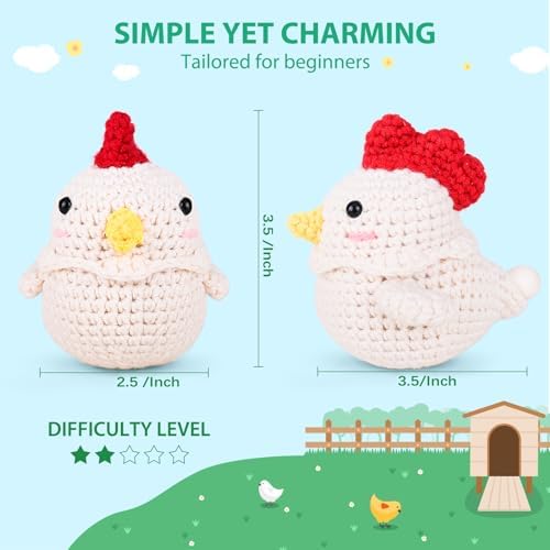 Crochetta Crochet Kit for Beginners, Squeeze Bubble Amigurumi Crocheting Kits w Step-by-Step Video Tutorials, Knitting Starter Supplies for Adults Kids, Anxiety Relief Bubble Chicken (40%+ Yarn)