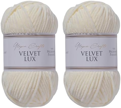 Velvet Lux Chenille Super Soft Chunky Yarn for Knitting and Crochet 2X 100g / 3.52oz (Ivory, 2 Pack)
