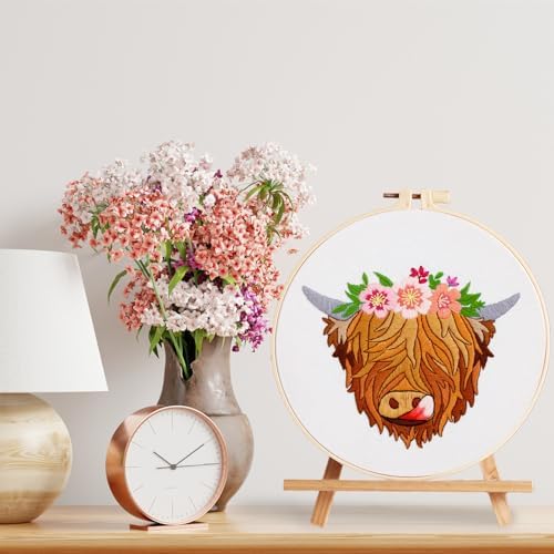 Louise Maelys 3 Pack Highland Cow Embroidery Kit for Beginners Floral Art