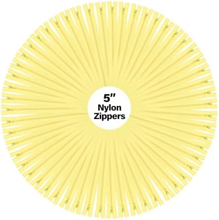 Mandala Crafts 100 PCs Butter Yellow Closed-End 5" Nylon Zippers for Sewing