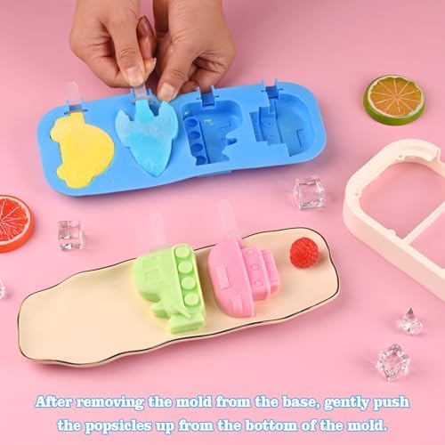 2 Pack Silicone Popsicle Molds, Cars, Ships, Train, Rocket and Dino Shapes