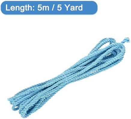 MECCANIXITY Twisted Cord Trim, 5 Yard 5mm 3-Ply Twine Braided Rope Shiny Thread String for Craft Gift Bag Curtain Christmas Decor, Sky Blue - 5m
