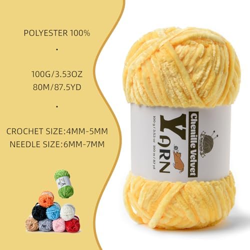 Chenille Crochet Light Yellow Yarn 2 Pack