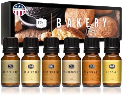 P&J Trading Bakery Set of 6 Fragrance Oils - Pumpkin Pie, Cupcake, Sugar Cookies, Coffee Cake, Snickerdoodle, Gingerbread Candle Scents, Soap Making, Diffuser Oils