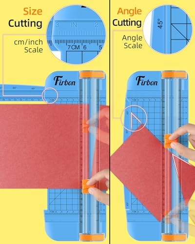 Firbon A5 Paper Cutter, Small Straight Paper Trimmer with Side Ruler | Blue Compact Design | Cuts Photo, Cardstock, Labels & Coupons | Portable Desktop Slicer | Scrapbooking & Craft Projects