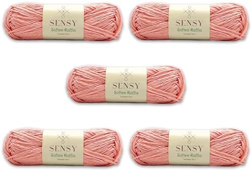 S Sensy Softee Raffia - Polyester Raffia Yarn 5 Skeins Baby Pink 109 Yards