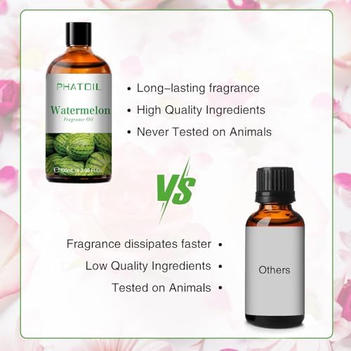 PHATOIL Watermelon Fragrance Oil for Diffuser Aromatherapy 3.38FL.OZ | Long Lasting Scented Oils For Humidifier, Air Freshener, DIY Soap Candle, Scent Project Making, Aroma Oil for Home Freshening