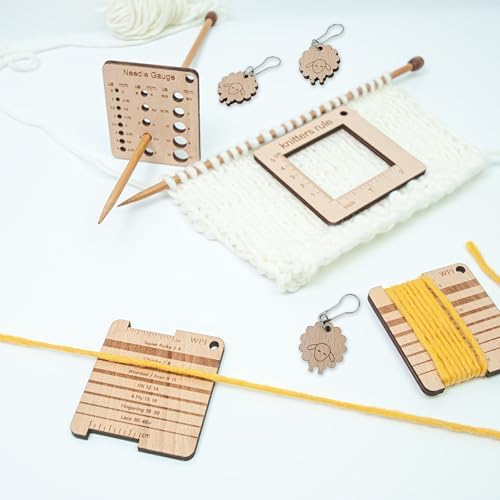 3 Pcs Wood Knitting Gauge Rulers with Lamb Marking Button, 3 Style Square Knitting Tool, Crochet Hook & Knitting Needle Gauge & Knitting Rule, Sewing Rulers for Art Sewing Knitting Crafts