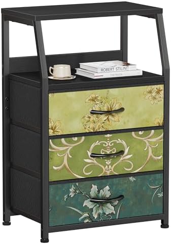 Furnulem Retro NightStand with 3 Drawer, Small Vintage Storage Dresser