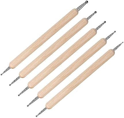 mollensiuer 5 Pcs Embossing Stylus Set with Different Size Wooden Ball Embossing Stylus Double End Tracing Dotting Tool