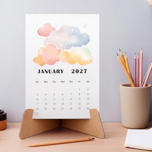 Faccito Watercolor Calendar Set for 2027-2028 Paint Desk Calendar 24 Sheets Watercolor Paper Bulk with Desktop Bracket Art Supplies for Crafts and DIY Media(5.1x7.5inch)