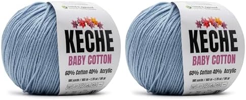Keche Baby Cotton, 60% Cotton 40% Acrylic Yarn, Soft Cotton Yarn for Crochet and Knitting, Amigurumi Yarn 4 Skeins/Balls [1.76 Oz (50g) / 180 Yrds (165m)] x 2 Light Blue