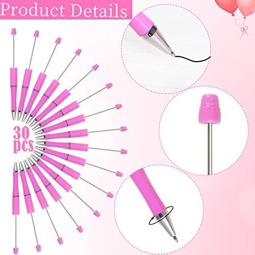 jiebor 30Pcs Pink Beadable Pens Beaded Ballpoint Pens Bulk for DIY Writing