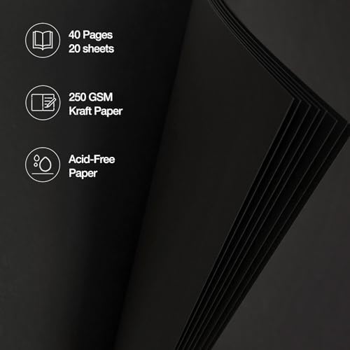 potricher 8 x 8 Inch DIY Scrapbook Album 40 Pages with Kraft Paper, Black | Thick Kraft Paper Scrap Book Photo Albums, Memory Book for Wedding, Anniversary, Baby, Family, Travel, DIY Projects