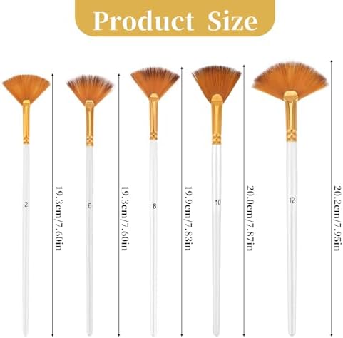 5 Pcs Fan Paint Brushes Set Acrylic Paint Brushes Set Professional Soft Anti-Shedding Nylon Hair Fan Paint Brush with Long Wood Handles for Acrylic Painting, Oil Watercolor Painting