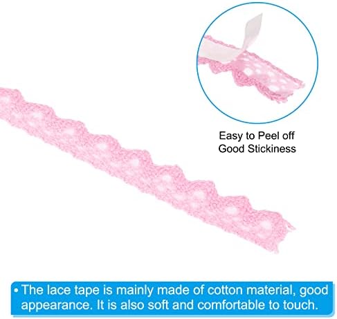 PATIKIL 0.6" Wide 2 Yards Self-Adhesive Lace Tape Lace Ribbon, 3 Pack Cotton Washi Trim Stickers Masking for Craft Scrapbooking DIY Card Making, Light Pink