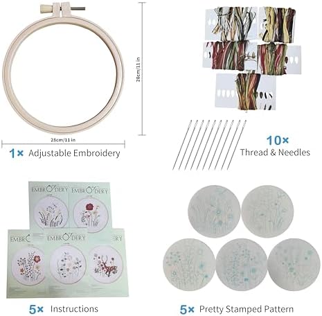 5 Pack Beginner Embroidery Kit for Adults with Tools & Instruction