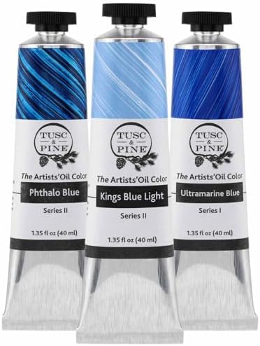 Tusc & Pine Artist Oil Paint - 40 ml Set of 3 - Assorted Blues Colors - Non-Yellowing, Maximum Pigment Load, Small Batch Milled Oil Paints Developed for Professional Artists