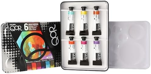 QoR High Chroma 6 Set by GOLDEN, 6 x 5 ml tubes, Professional Watercolor Paint Set