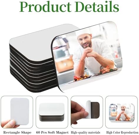 120 Pcs 2.8 x 2 Inch Thick Sublimation Blank Refrigerator Magnets Blanks Sublimation Magnet with 60 Pcs Fridge Magnets,60 Pcs Larger Square Blanks for Kitchen Microwave Oven Office