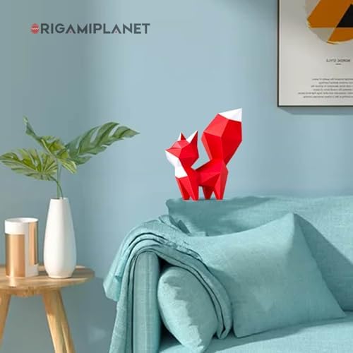 Red Fox 3D Origami Paper Craft Kit, Creative Handmade Paper Art for Home Decor, Unique DIY Animal Models Papercraft Set Present for Lady/Wife/Woman