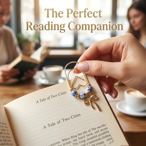 2 pcs Cute Planner Paper Clip Bookmarks, 2 Inches, Journal Notebook Charm Accessories, Page Saver Holder, Bookish Gift for Book Lover (Blue and White)