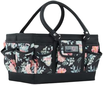 Everything Mary Deluxe Store & Tote Organizer – Black & Floral Craft Bag with Handle – Sewing, Scrapbooking & Art Supply Caddy – Stylish Storage for DIY Projects