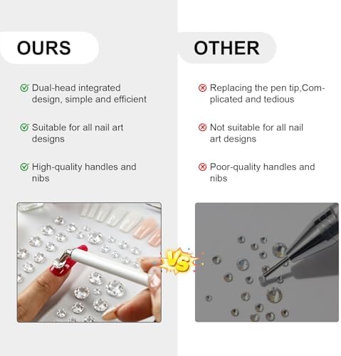JODSONE Rhinestone Picker Tool,Dual-Ended Rhinestone Applicator Pen with Clay for Nail Art, Diamond Painting, Jewelry Making and Other DIY Crafts