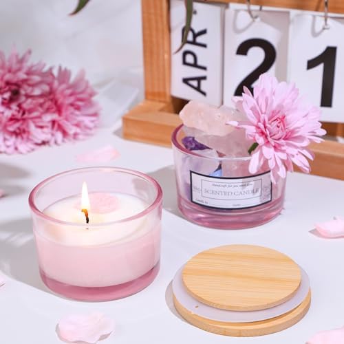 CONNOO 15 Pack 4oz Pink Glass Candle Jars with Airtight Bamboo Lids