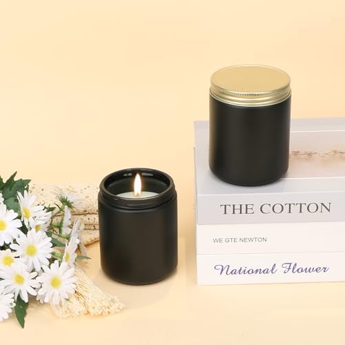 MILIVIXAY 20 Pack 8 OZ Thick Glass Matte Black Candle Jars with Golden Lid-Bulk Empty Candle Jars for Making Candles-Canning Jar for Spice, Liquid, Sample- Dishwasher Safe.
