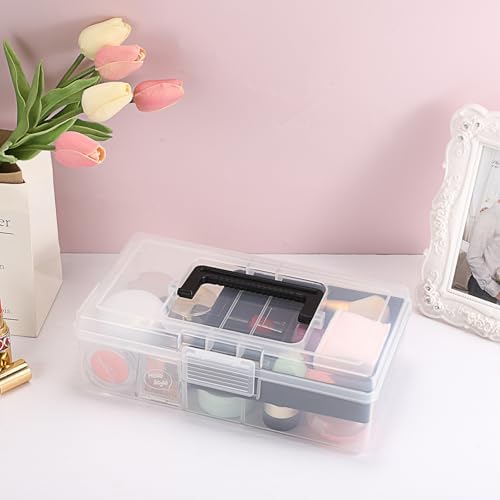 JUXYES Clear Art Craft Supply Storage Bin Sewing Box With Handle Lid