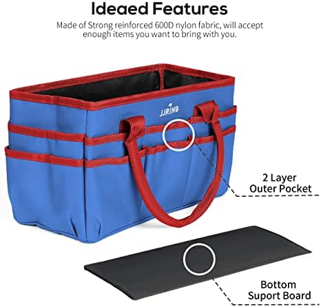 JJRING 600D Nylon Craft & Art Organizer Tote Bag With Pockets, Red And Blue