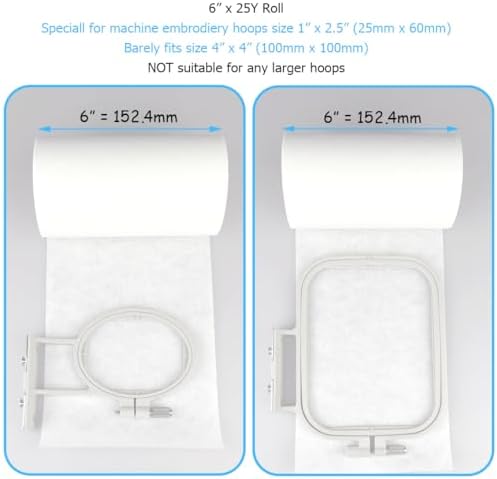 Simthread Tear Away Embroidery Stabilizer Backing - 1.8 Ounces Medium Weight 6" x 25 Yards/Roll, for 1" x 2.5" Machine Embroidery Hoops