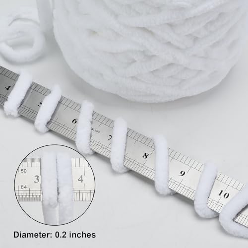 White Chunky Chenille Yarn, #6 Super Bulky, 3.5 oz/72 Yards