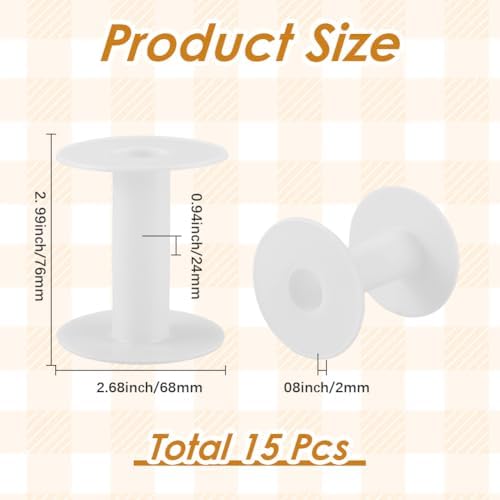 SUNNYCLUE 15Pcs 68 x 74mm Empty Plastic Spool Long Spools White Weaving Tread Chain Tape Wire Holder Organizer String Bulk for Crafts Cross Stitch Crochet Supplies Embroidery Needle Yarn Women Adults