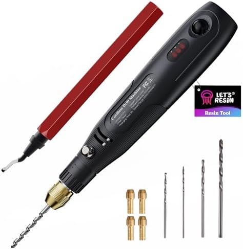 LET'S RESIN 3-Speed Cordless Drill, 10Pcs Electric Resin Jewelry Drill | Rechargeable Small Drill with Deburring Tool, Hand Drill for Resin Jewelry Making, Keychain Making, Multi-Purpose Resin Tools