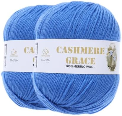 100% Pure Natural Merino Wool Yarn (4ply) - Each Ball 3.5 OZ/Approximately 320 Yards - Hand-Knitting/Crochet/Knitting - Soft and Non-irritating [2 Ball Set] (Light Blue)