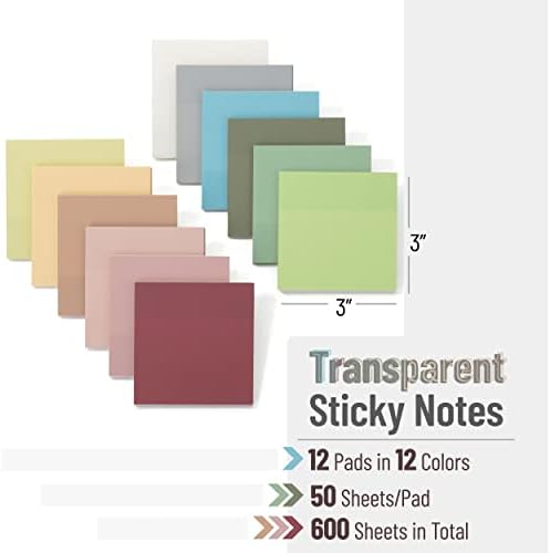 Mr. Pen- Transparent Sticky Notes, 3" x 3", 12 Pads, 600 Sheets | See Through Self-Adhesive Notes for Bible Journaling and Studying, Water-Resistant, Easy to Peel, Clean Removal