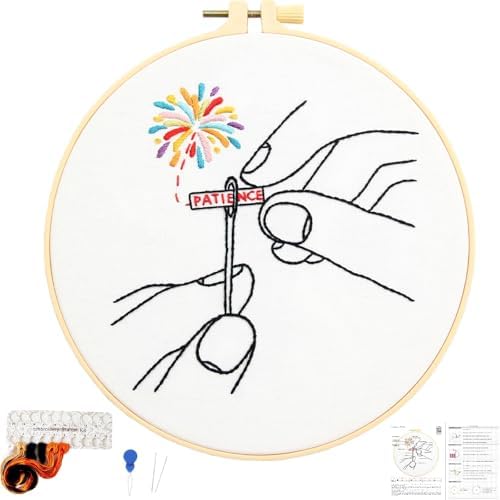 Beginner Embroidery Starter Kit, Easy Hand Embroidery Kits for Beginners Adults, Stamped Cross Stitch Kits for Beginners Adults Craft Kits for Women, Entire Set of Embroidery Supplies & Video Tutorial