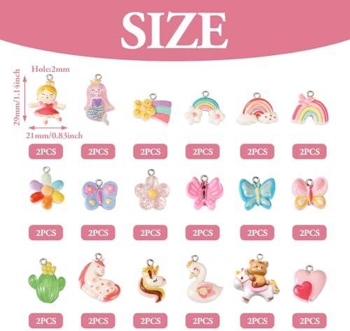 Cheriswelry 36pcs Butterfly Cactus Flower Pendants Cute Rabbit Heart Resin Dangle Charms Lovely Earring Making Charms Hang Ornament 15~30mm for DIY Craft Necklace Jewelry Making