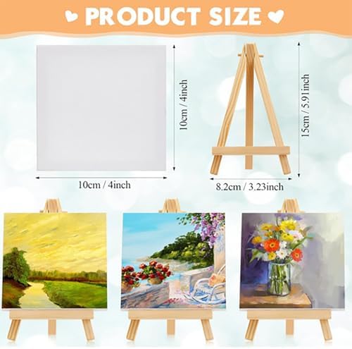 Mimorou 32 Pack Mini Canvas with Easel for Painting Wood, 4 x 4 Inch