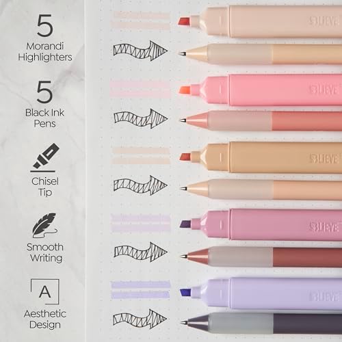 BLIEVE - Aesthetic Highlighters and Gel Pens With Soft Ink and Chisel Tip, Bible Highlighters and Pens No Bleed, Dry Fast Easy to Hold, for Bible Journaling Planner School Supplies (MORANDI)