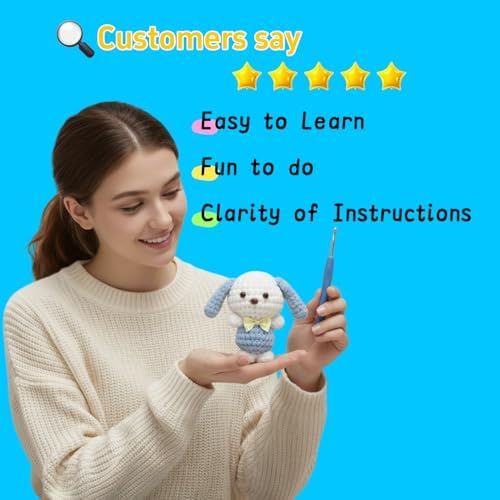 BUNUKY Crochet Kit for Beginners, Amigurumi Puppy Crochet Starter Kit with Step-by-Step Video Tutorials, Complete DIY Craft Kit Gift for Adults & Teens