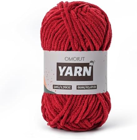 Plush Chenille Chunky Crochet Yarn - Baby Yarn for Crocheting Soft - Velvet Yarns Knitting for Blankets Crafts - Fluffy Amigurumi Yarns 50g / 65.6yd (Burgundy