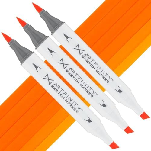 Artfinity Sketch Markers - Set of 3 - Fluorescent Orange FYR1, Vibrant, Professional, Dye-Based Alcohol Markers for Artists, Drawing, Travel, & More