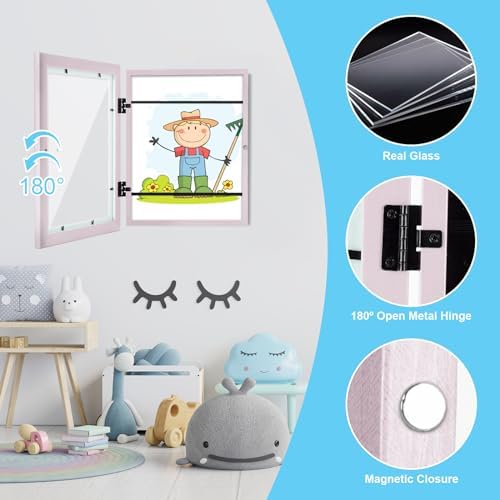 [2-Pack] Kids Art Frames, 8.5x11 Front Opening Kids Artwork Frames Changeable, Pale Pink Artwork Display Storage Frame for Wall, Holds 50 Pcs, for 3D Picture, Crafts, Children Drawing, Hanging Art,